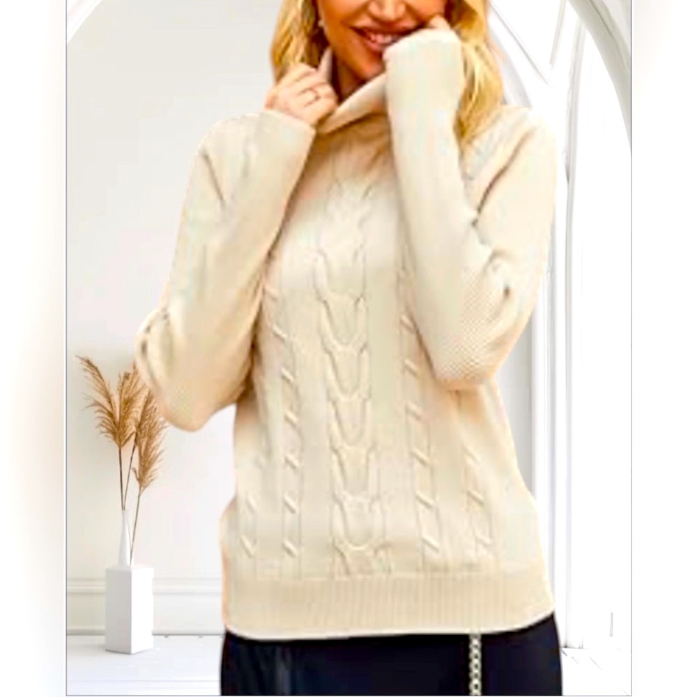 NWT LEANI Women’s Cream Cable Cable Knit Turtleneck Sweater Size: Small